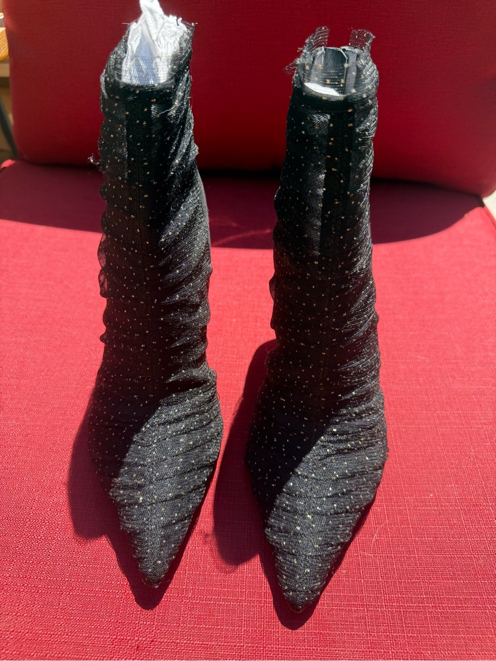 Sam Edelman Women's Black Pointed Toe Stretch Sock Boot with Subtle Sparkle
